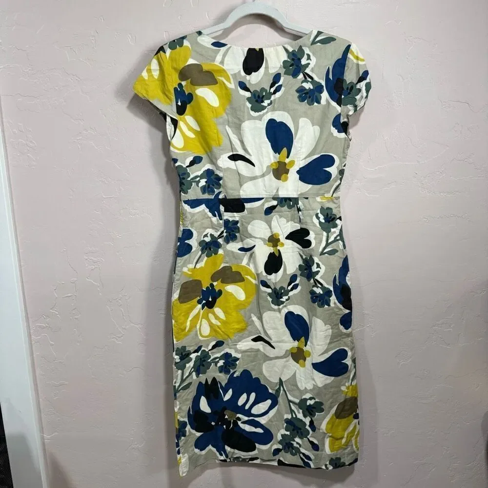 Boden Beige & Yellow Floral Short Sleeve Sheath Dress 8 Long